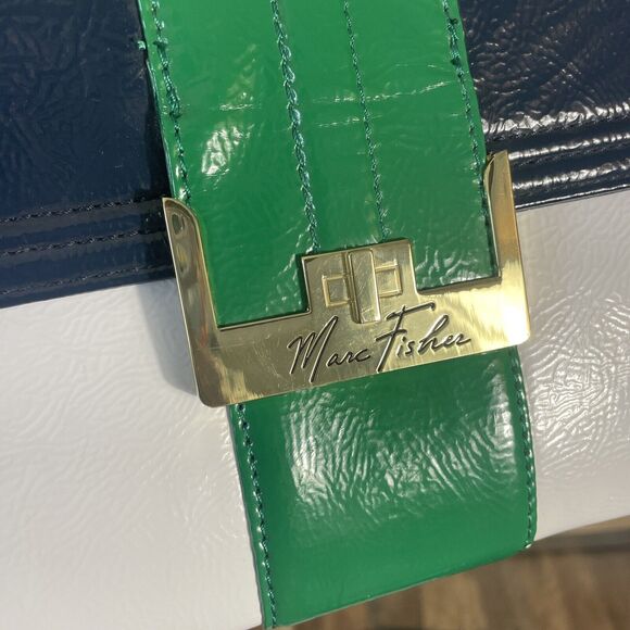 Designer Marc Fisher Handbag Croco Clutch Handbag Purse Green Blue White - Picture 9 of 9